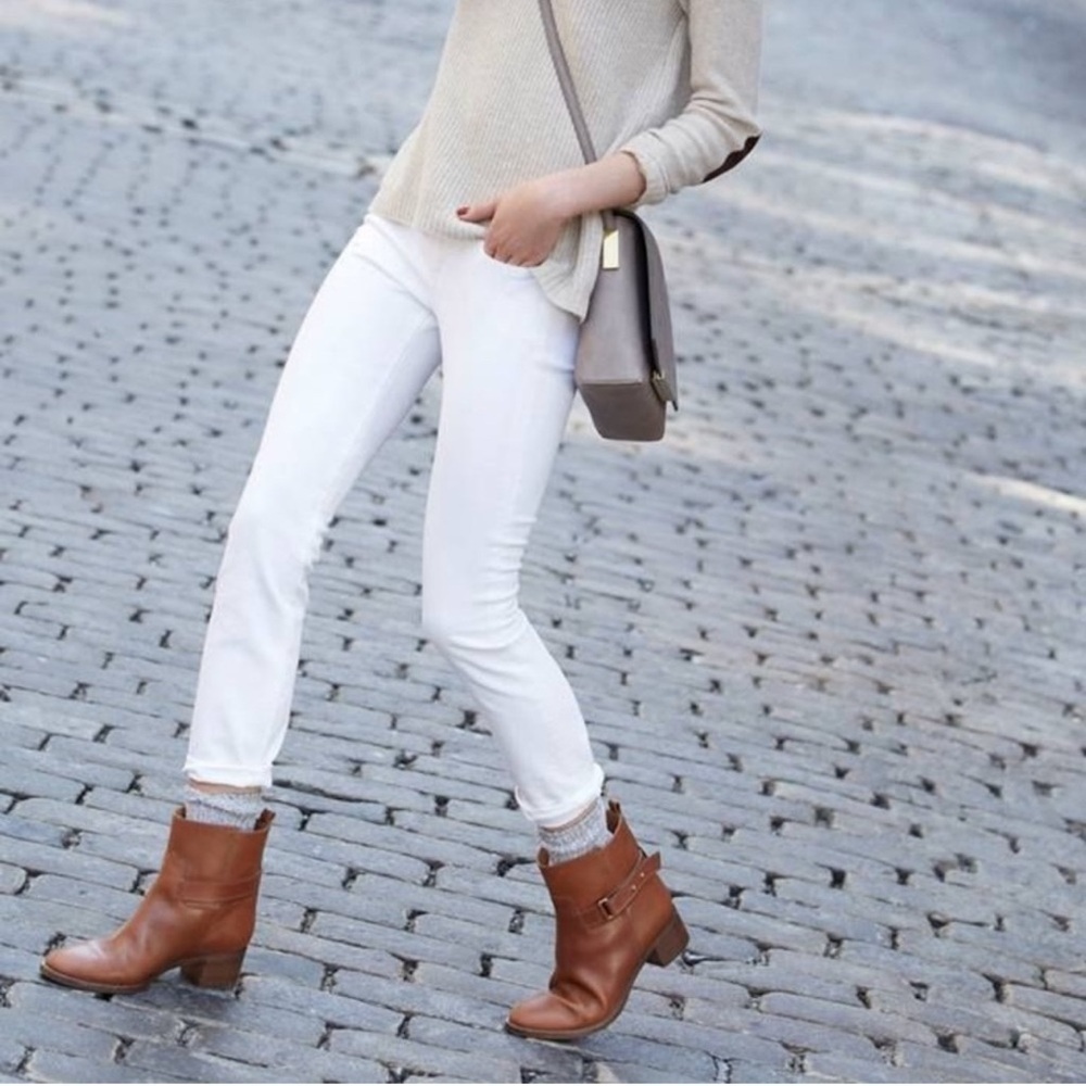J Crew Parker cognac leather classic brown low heel ankle boots size‎ 6